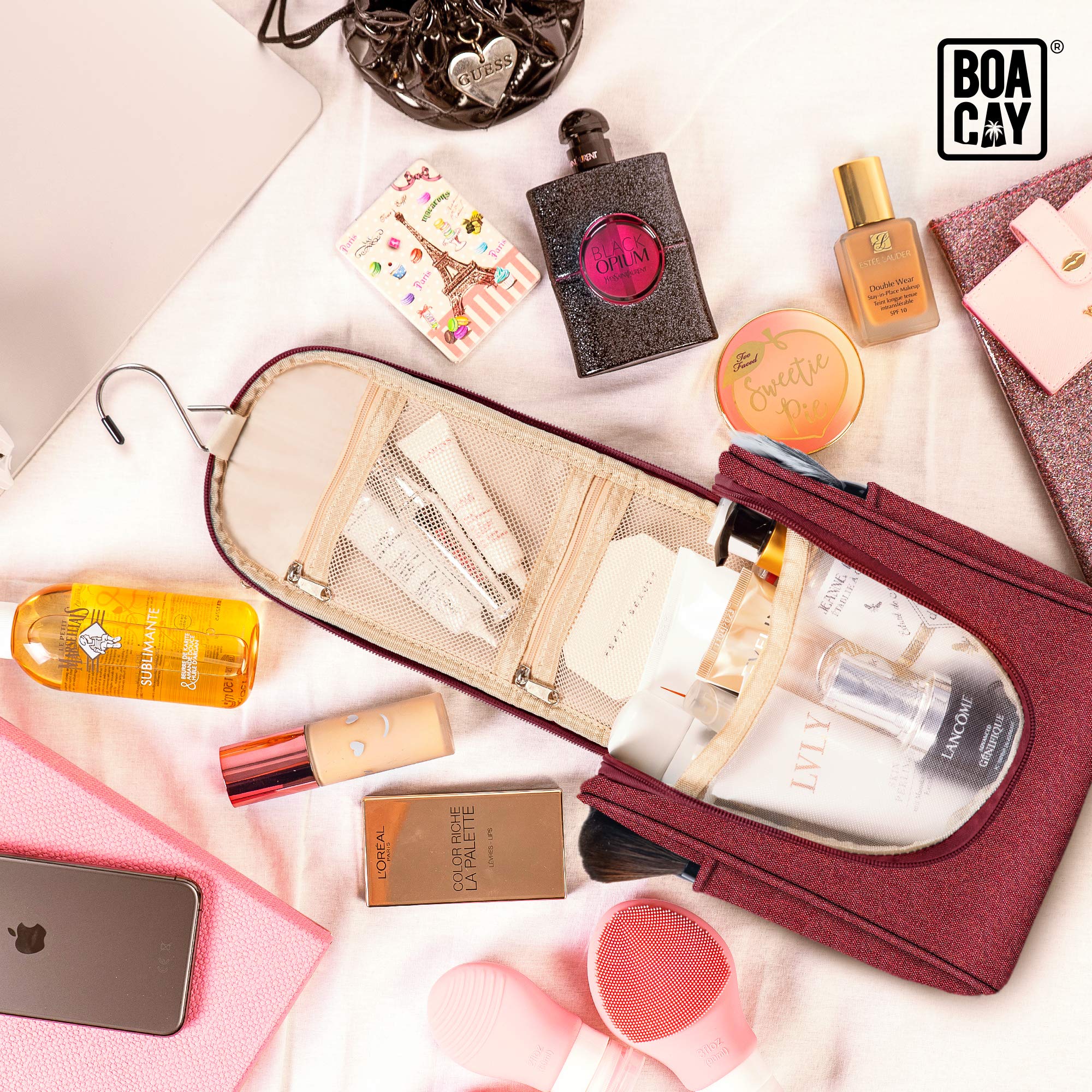 BOACAY Small Hanging Travel Toiletry Bag for Women & Men - Waterproof Makeup Organizer with Hooks, Perfect Cosmetic Bag for Bathroom, Shower & Travel Essentials - Ideal for Camping, Gym & Vacation Packing
