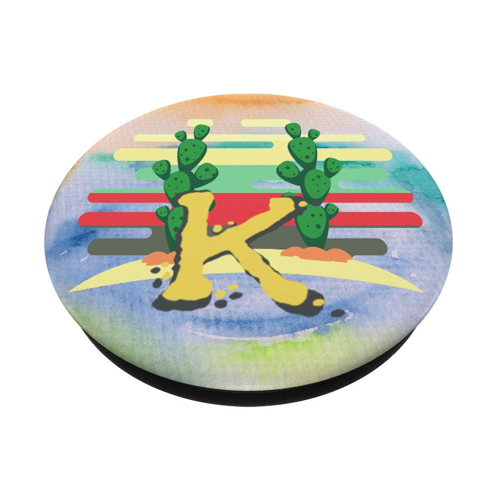 Gradient Watercolor Cactus Monogram Letter K PopSockets - Phone & Tablet Grip Stand | Perfect for Home, Office & Travel Accessories