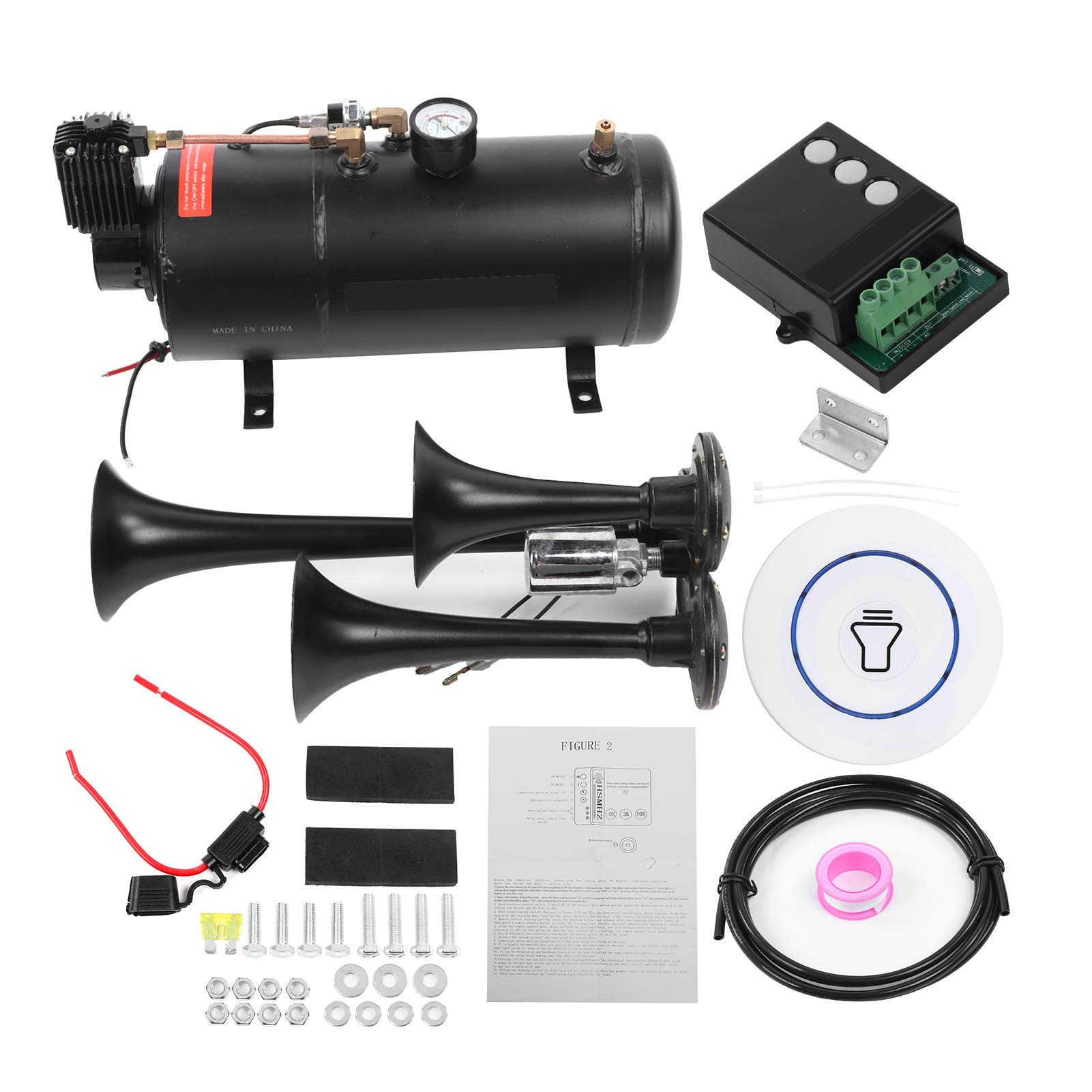 3 Trumpet Air Horn Kit - 150 PSI Loud Truck & Car Air Horn with Compressor for Pickup, SUV, RV - Perfect for Off-Road, Emergency & Custom Vehicle Sound Systems