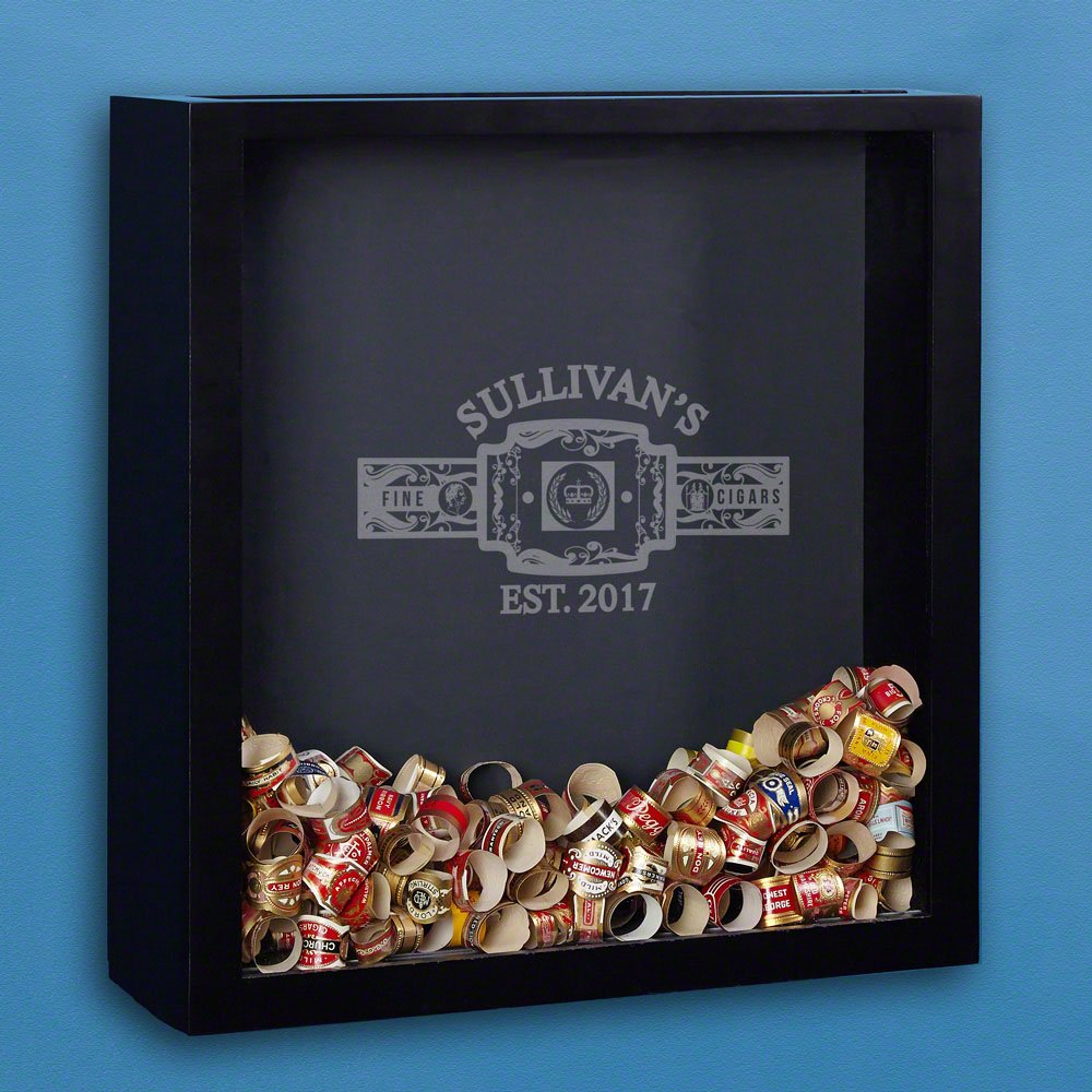 Personalized Engraved Cigar Band Shadow Box Display Case - Custom Fine Cigars Collector's Gift for Men, Home Bar Decor & Cigar Lounge Display