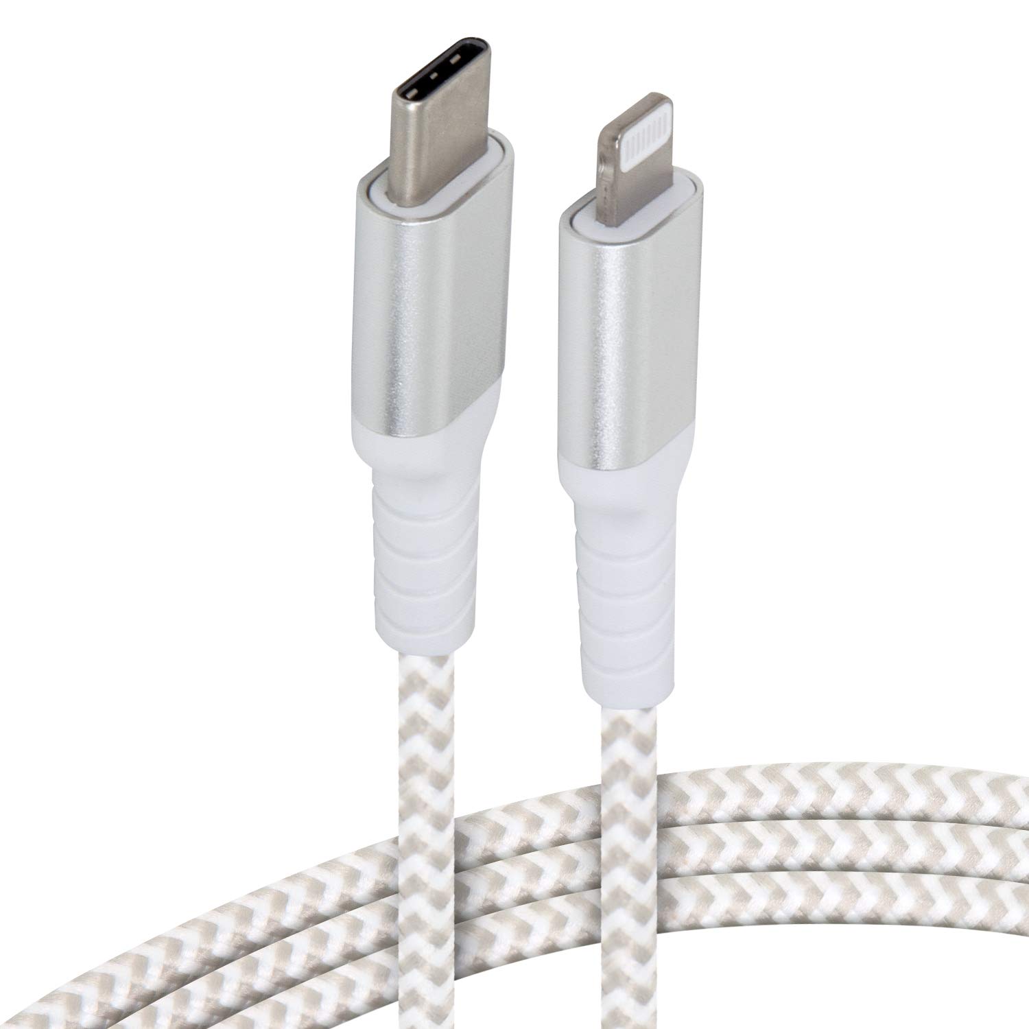 MFi Certified USB-C to Lightning Cable - Nylon Braided Fast Charging Cord for iPhone 12/13/14/15, iPad & AirPods - Durable White Charger Cable for Home, Office & Travel