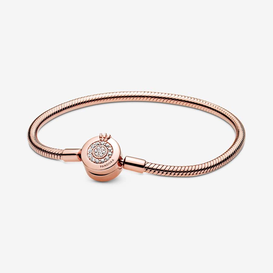 PANDORA Moments Sparkling Crown O Pavé Clasp Snake Chain Bracelet for Women - Elegant Jewelry Gift with Gift Box - Perfect for Anniversary, Birthday & Valentine's Day