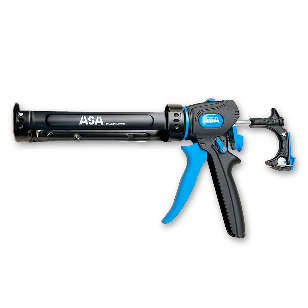 ASA Black Caulking Gun - Drip-Free Caulk Gun with Ergonomic Steel Handle, Adjustable 9:1 or 18:1 Thrust Ratio for 1/10 Gallon Cartridges - Ideal for Post-Disaster Recovery, Home Repairs, and DIY Projects