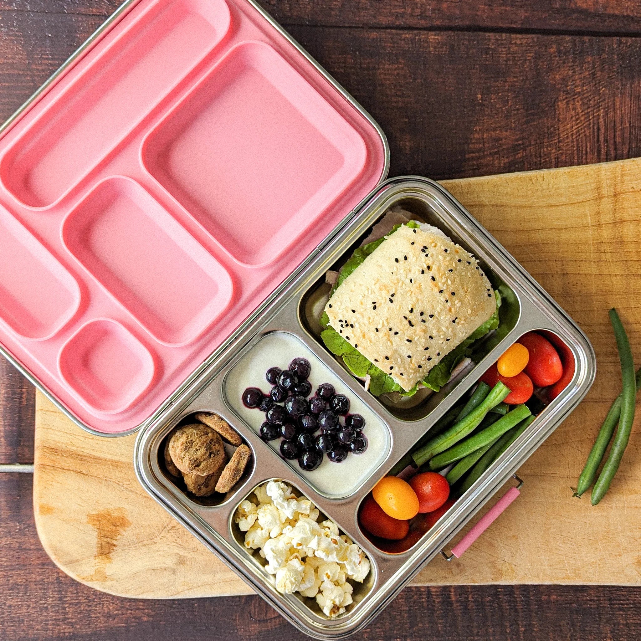 Ecococoon Stainless Steel Leakproof Bento Box - 5 Compartment Lunch Box for Adults & Kids, Microwave & Dishwasher Safe, Pink Rose - Perfect for School, Work, Picnics & Meal Prep