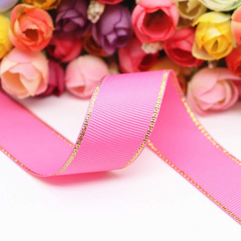 10 Yards Glitter Gold Edge Double Sided Grosgrain Ribbon for Hair Bows, Gift Wrapping, DIY Crafts - Perfect for Wedding Decor, Scrapbooking & Party Supplies