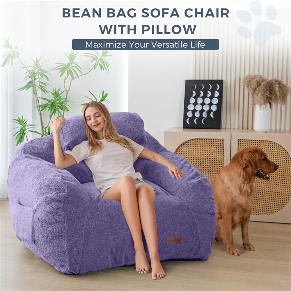 MAXYOYO Giant Bean Bag Chair with Pillow - Extra Large Fuzzy Comfy Bean Bag for Adults & Kids, Beige - Perfect for Living Room, Bedroom, Game Room & Dorm Relaxation