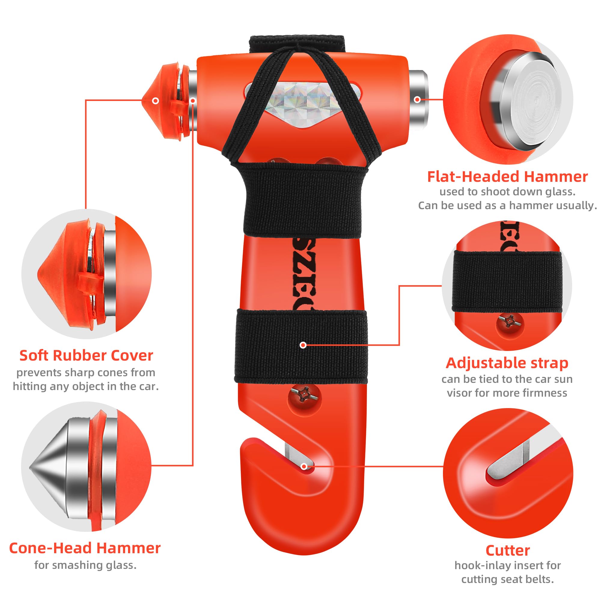 2 Packs Car Safety Hammer with Seatbelt Cutter, Multifunctional Car Escape Tool for Emergency, Automotive Window Breaker for Family Safety, Orange - Essential for Roadside Emergencies and Vehicle Accidents