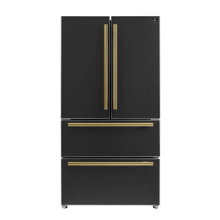 36 Inch Black FORNO Espresso Moena French Door Refrigerator - 19.2 Cu.ft Capacity, Energy Efficient FFRBI1820 36BLK Model - Perfect for Modern Kitchens, Entertaining & Large Family Storage
