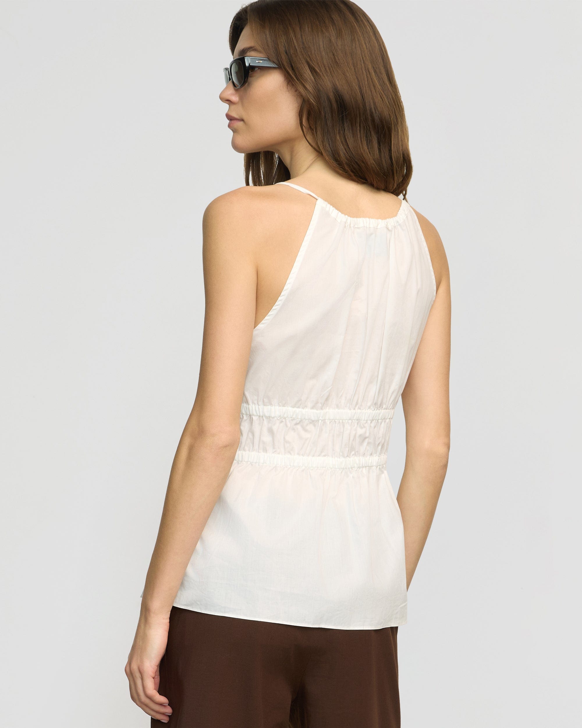 Jamila Organic Cotton Semi Sheer Ruched Cami Top - Women's Soft Stretch Summer Tank for Layering & Casual Outfits