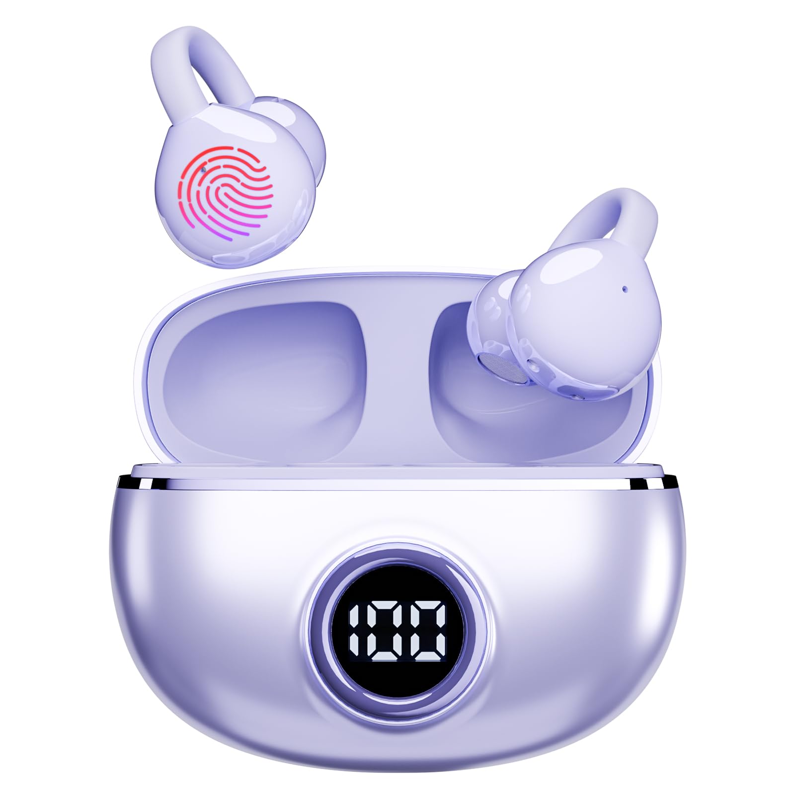Open Ear Wireless Bluetooth 5.4 Earbuds with Smart Digital Display & Noise Cancellation - Clip-on Sports Headphones for Running, Workout, Cycling & Outdoor Activities