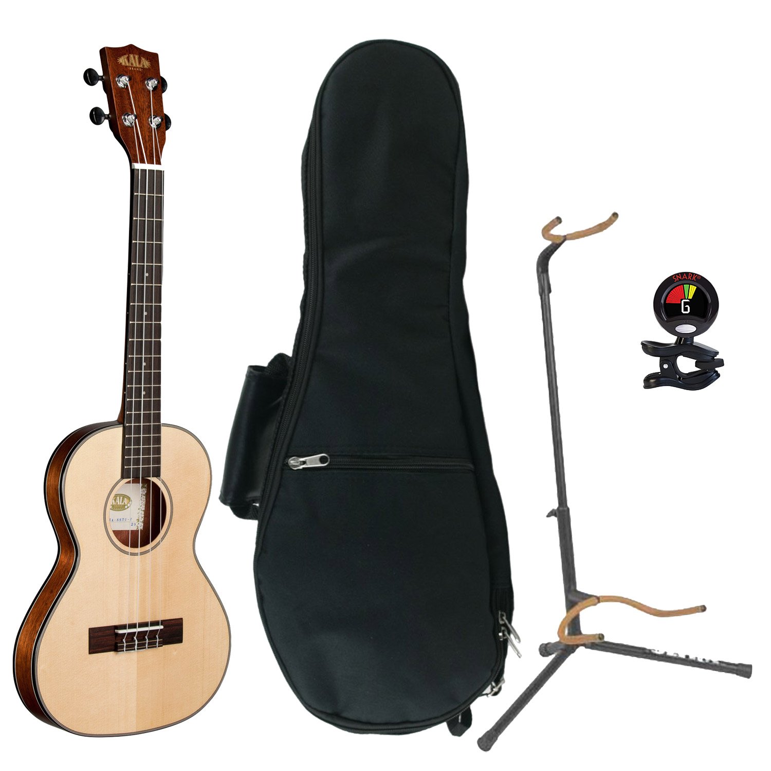 Kala KA-SSTU-T Slim Solid Spruce Tenor Travel Ukulele with Gig Bag, Clip-On Tuner & Stand - Perfect for Travel, Beginners & Outdoor Performances