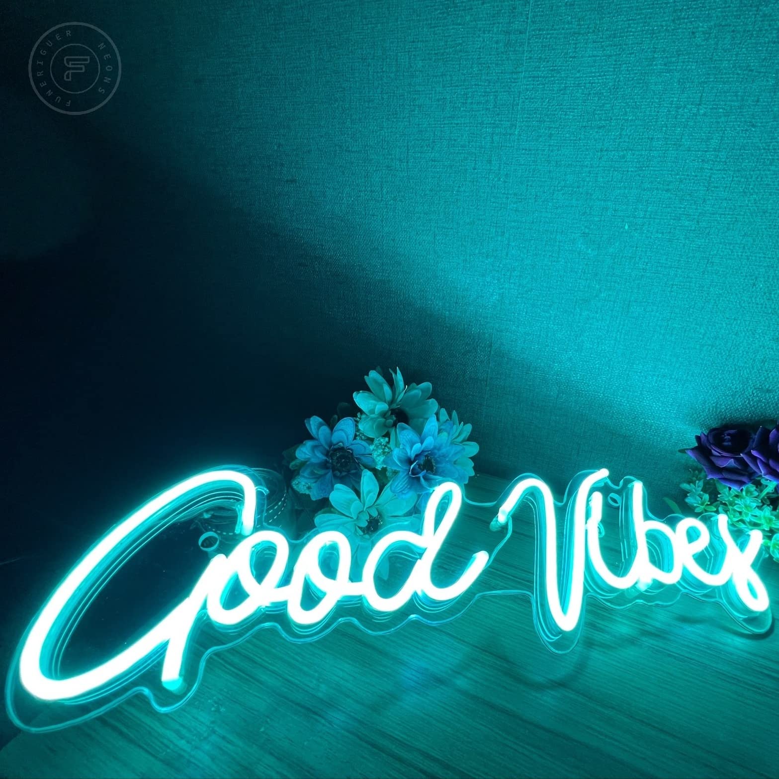 Good Vibes Neon Sign - Dimmable LED Wall Decor for Bedroom, Game Room & Parties | Ice Blue Aesthetic Lighting for Home & Bar Decor | Perfect for Wall Art, Gifts & Special Events