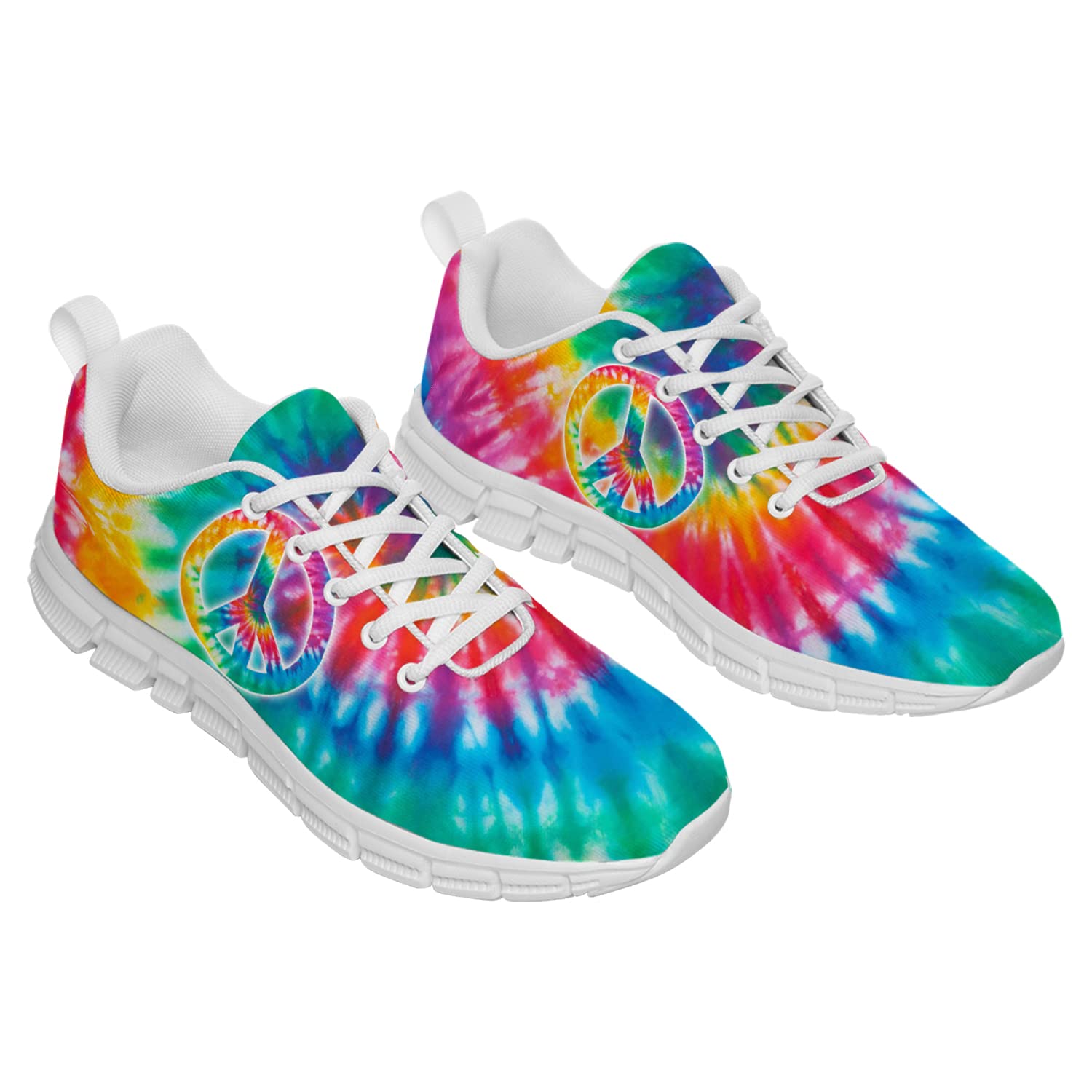 Women's Tie-Dye Peace Sign Tennis Shoes - 3D Printed Personalized Mesh Fashion Sneakers for Running & Casual Wear | Gifts for Women, Girls & Family | Available in Men's Size 10.5 & Women's Size 12 | Perfect for Gym, Workouts, Street Style & Everyday Fashion