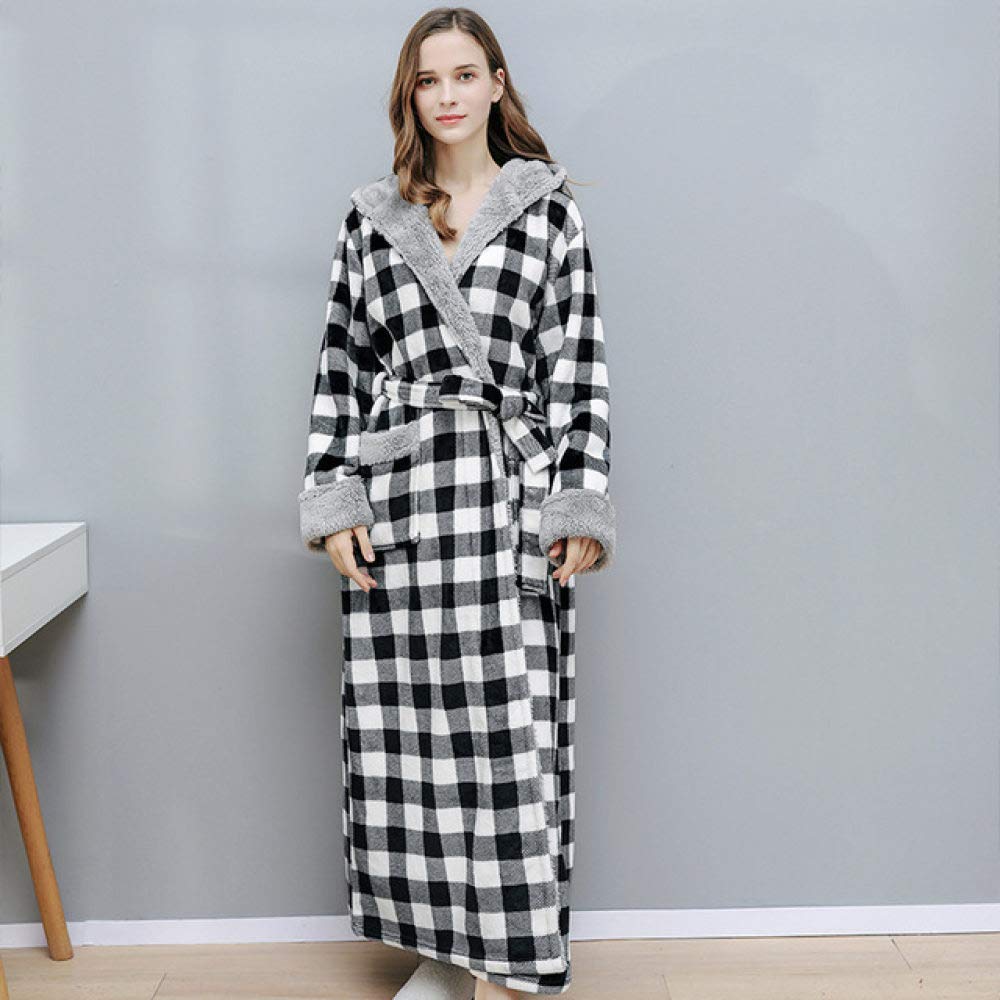 SDCVRE Women's Winter Flannel Pajama Set - Warm & Comfortable Loose Nightgown with Matching Robe - Cozy Couple Homewear (Black, XL) - Perfect for Lounging, Sleeping & Cold Weather Comfort
