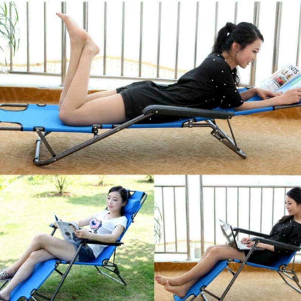 Portable Folding Beach Chair with Pillow - Adjustable Reclining Lounge Chair for Outdoor, Camping, Patio, Pool & Lawn - Lightweight & Comfortable for Sunbathing, Relaxing & Travel (Blue)