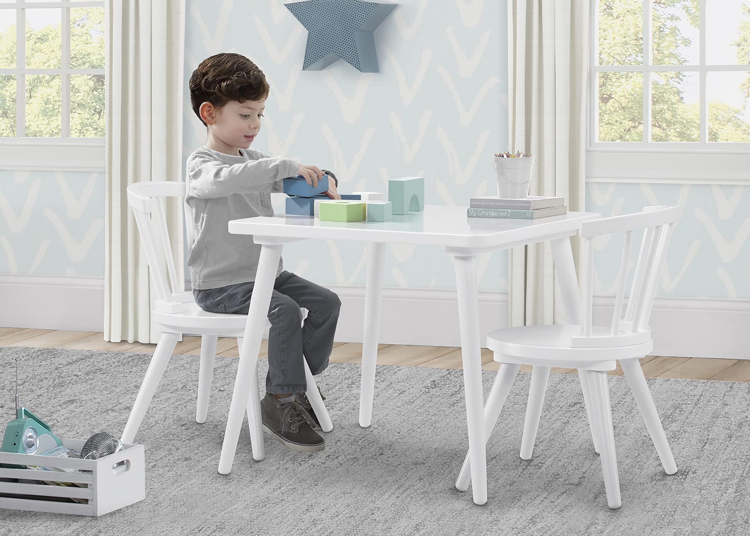 Delta Children Windsor 2-Piece Chair Set in Bianca White - Perfect for Kids Bedroom, Playroom, and Nursery Furniture