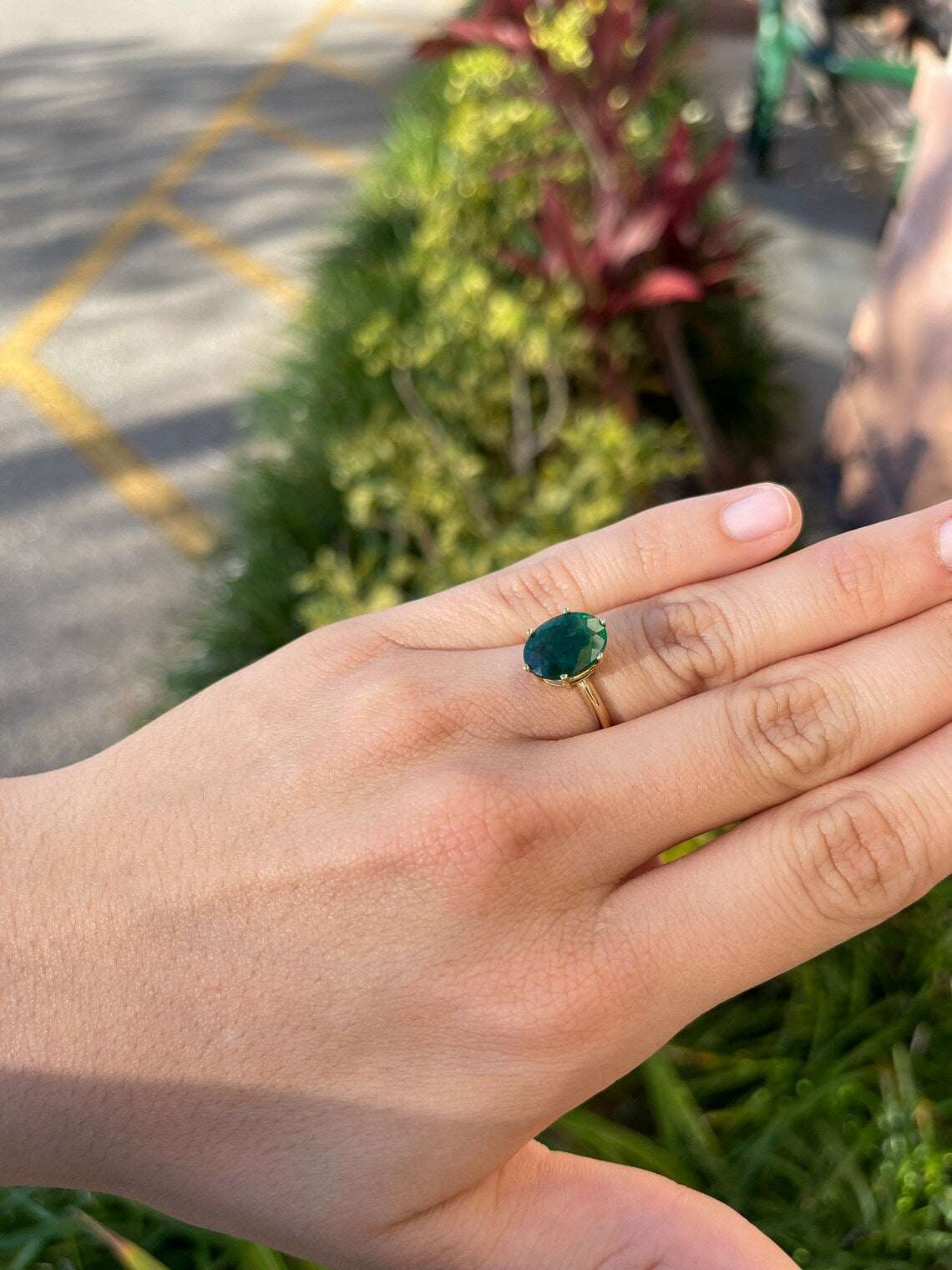 4.80 Carat Dark Green Natural Oval Cut Emerald 14K Gold Six Prong Ring for Women - Elegant Jewelry Gift for Anniversary, Engagement & Special Occasions