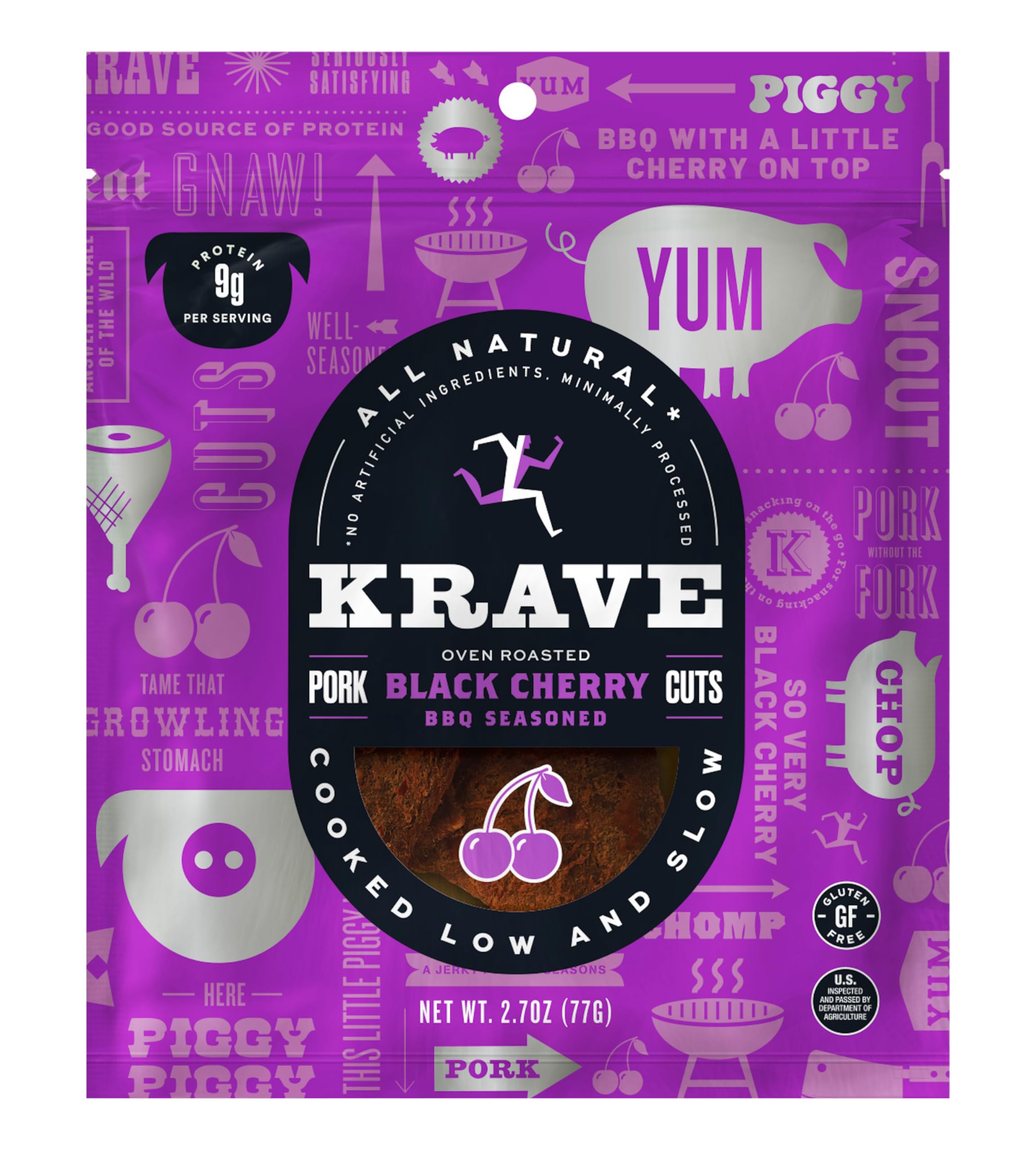 KRAVE Natural Pork Jerky - Black Cherry BBQ Protein Snack for Hiking & Travel (2.7oz)