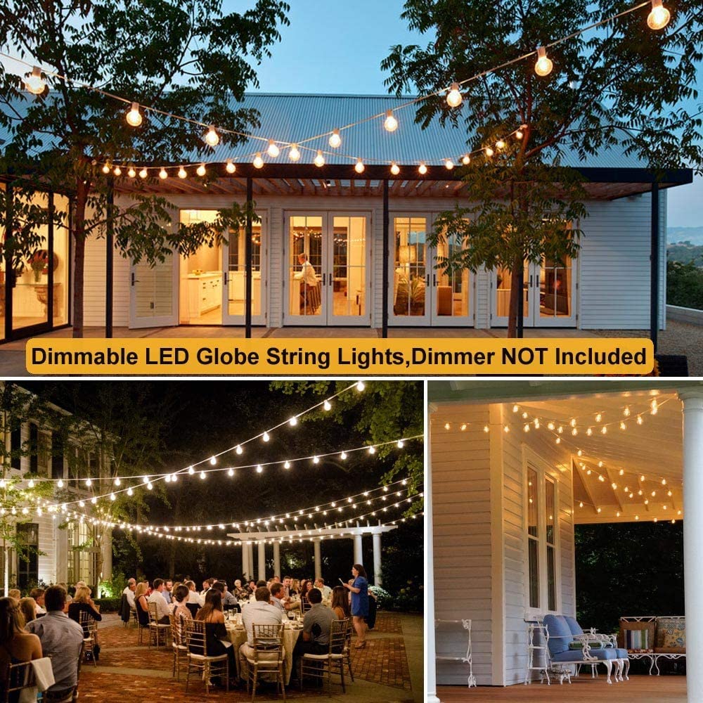 Abeja 100FT Outdoor String Lights - 52 Dimmable G40 Shatterproof LED Bulbs, 2700K Warm White Waterproof Connectable Patio Lights for Backyard, Garden, Wedding, Party & Porch Decor