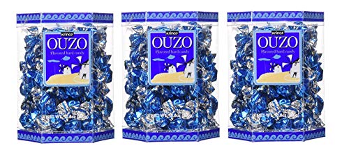 Krinos Ouzo Candy - Authentic Greek Licorice Flavored Hard Candy - All Natural, Alcohol-Free & Gluten-Free Treat - 3 Pack for Parties, Gifts & Movie Nights