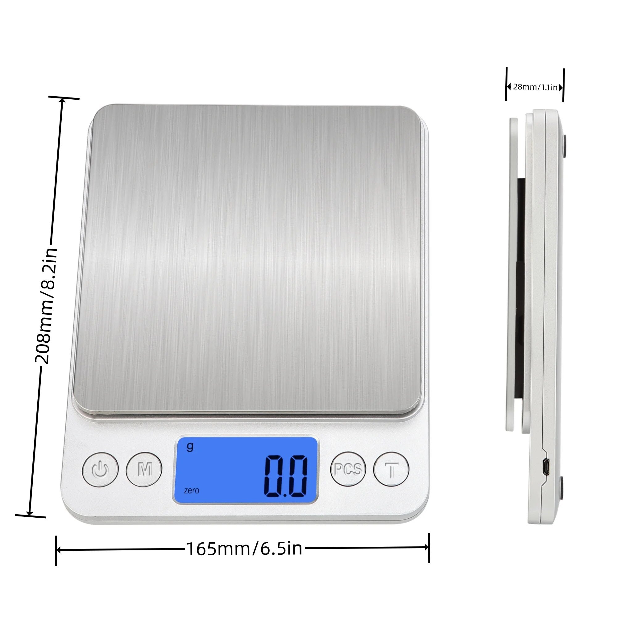 ANYCO Anygleam Rechargeable Stainless Steel Digital Kitchen Scale - 10kg/22lb Capacity, Precise Weight Measurement for Cooking, Baking, and Portion Control - Silver (Ideal for Home & Professional Use)
