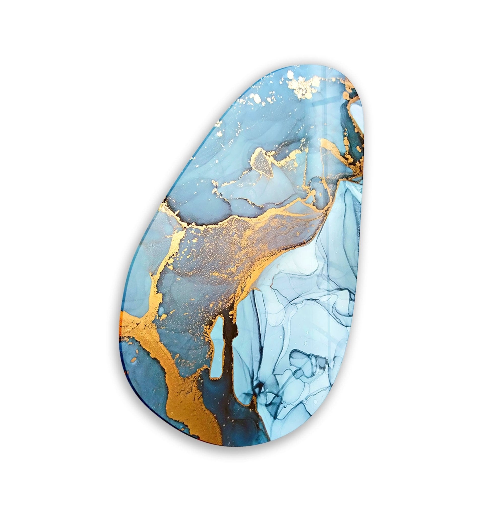 Abstract Blue & Gold Glass Wall Art - Modern Asymmetrical Oval Design for Living Room, Bedroom & Office Decor