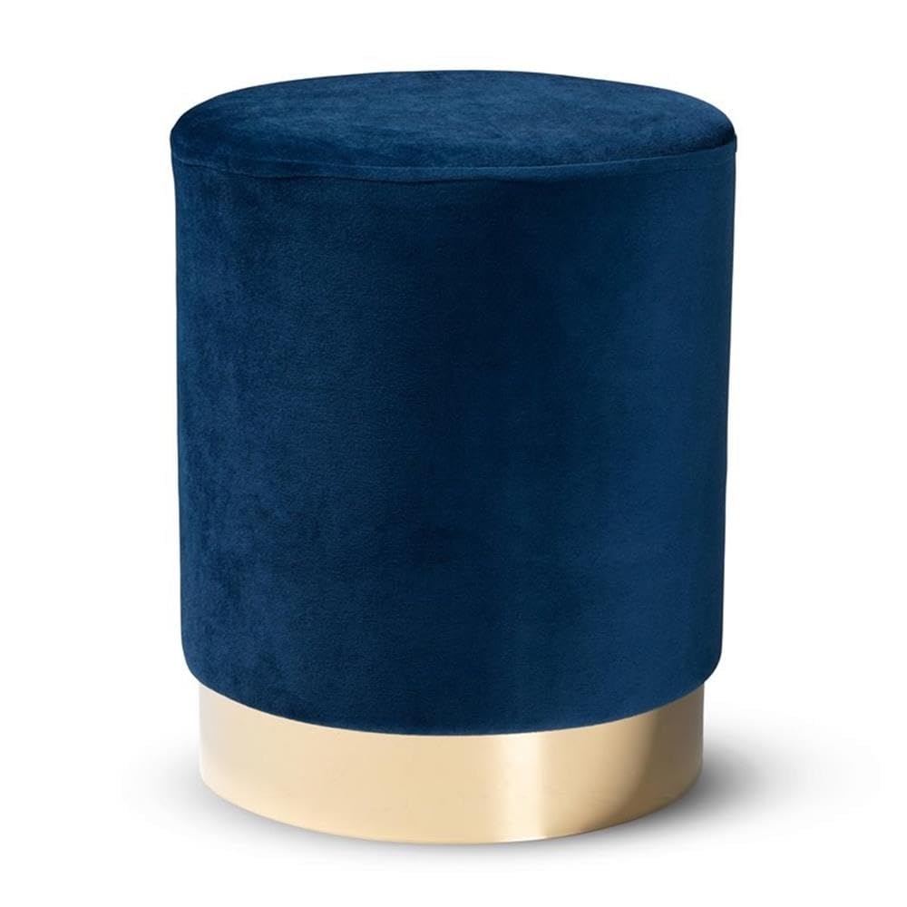 Baxton Studio Chaela Navy Blue Velvet Ottoman with Gold Metal Base - Contemporary Glam Footstool for Living Room, Bedroom & Lounge Decor