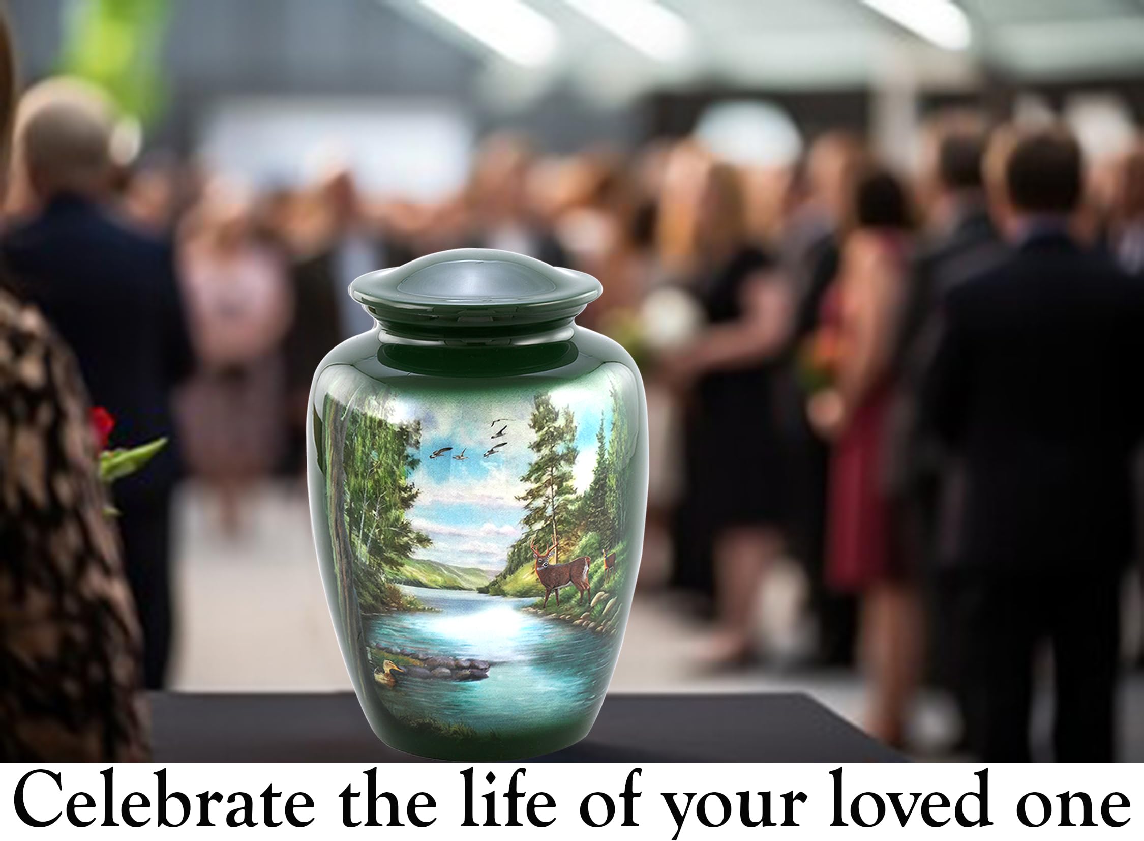 Handcrafted Wooden Memorial Urn for Ashes - Large Deer Engraved Cremation Urn with Velvet Storage Bag | Perfect for Home Memorials, Funeral Services & Pet Ashes Keepsake
