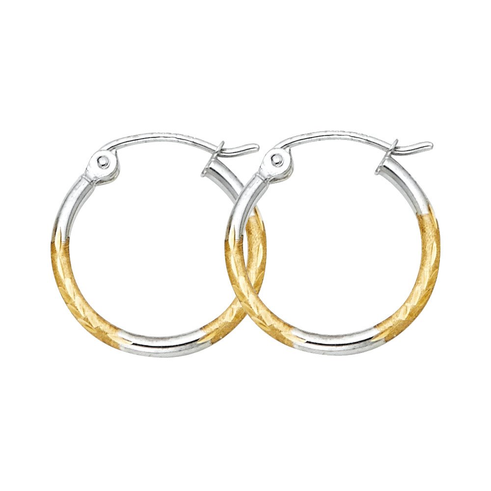 FB Jewels 14K White & Yellow Gold Diamond-Cut Hoop Earrings - Elegant Everyday Wear & Special Occasion Jewelry