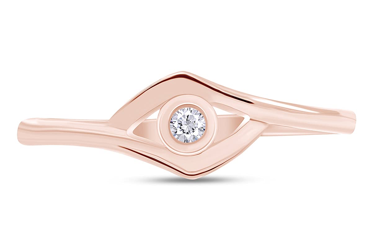 10K Solid Gold White Natural Diamond Accent Solitaire Wedding Band Ring (0.05 Cttw) - Perfect for Engagement, Anniversary & Bridal Jewelry Gifts