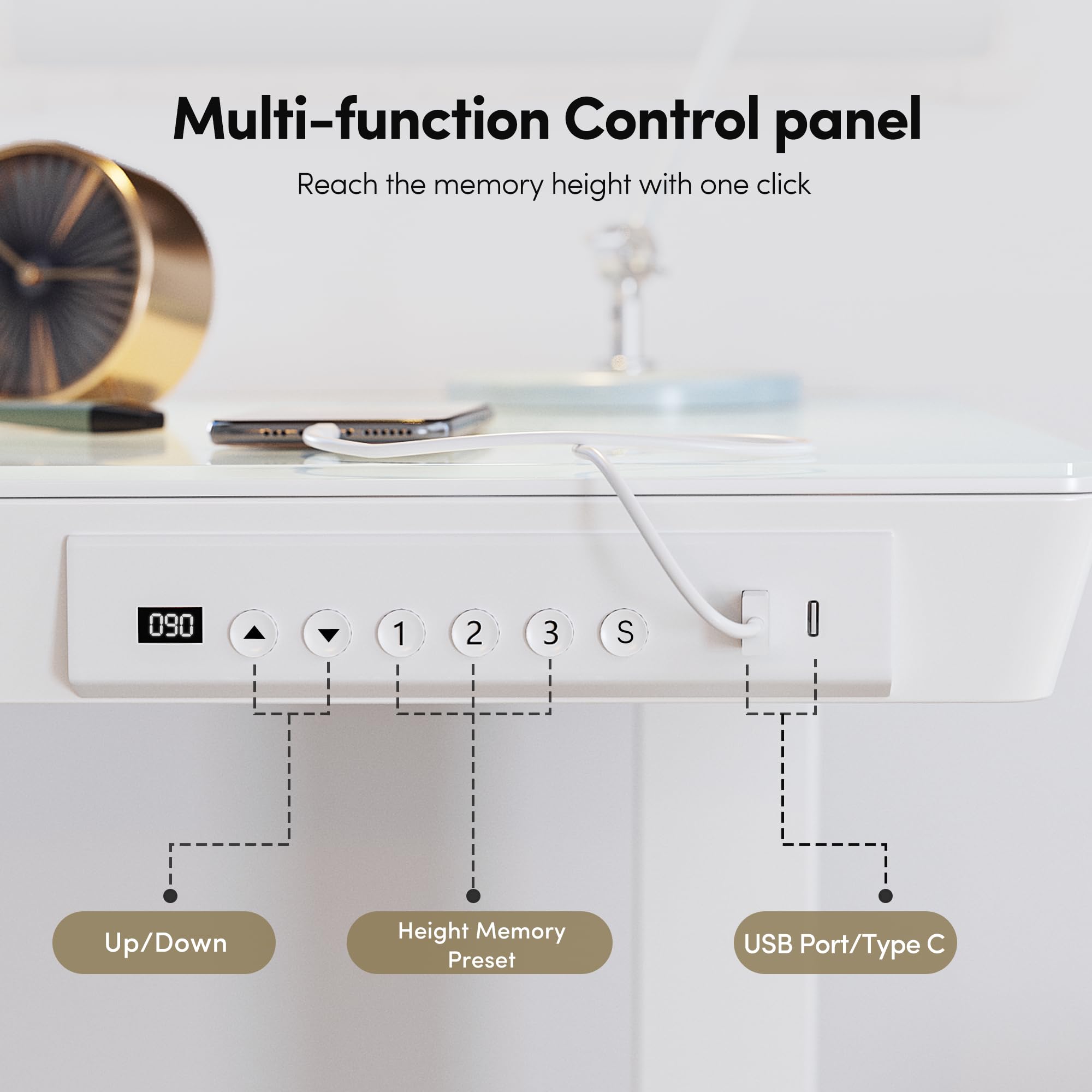 BANTI 48 Inch Electric Standing Desk with Drawers - Height Adjustable Whole-Piece Glass Desktop Ergonomic Workstation for Home Office (White) | Perfect for Remote Work, Gaming Setup & Study Space