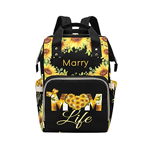 Waterproof Sunflower Mom Diaper Backpack - Personalized Name Nursing Baby Bag with Insulated Pockets, Large Capacity Tote for Women | Perfect for Daycare, Travel & On-the-Go Parenting Essentials