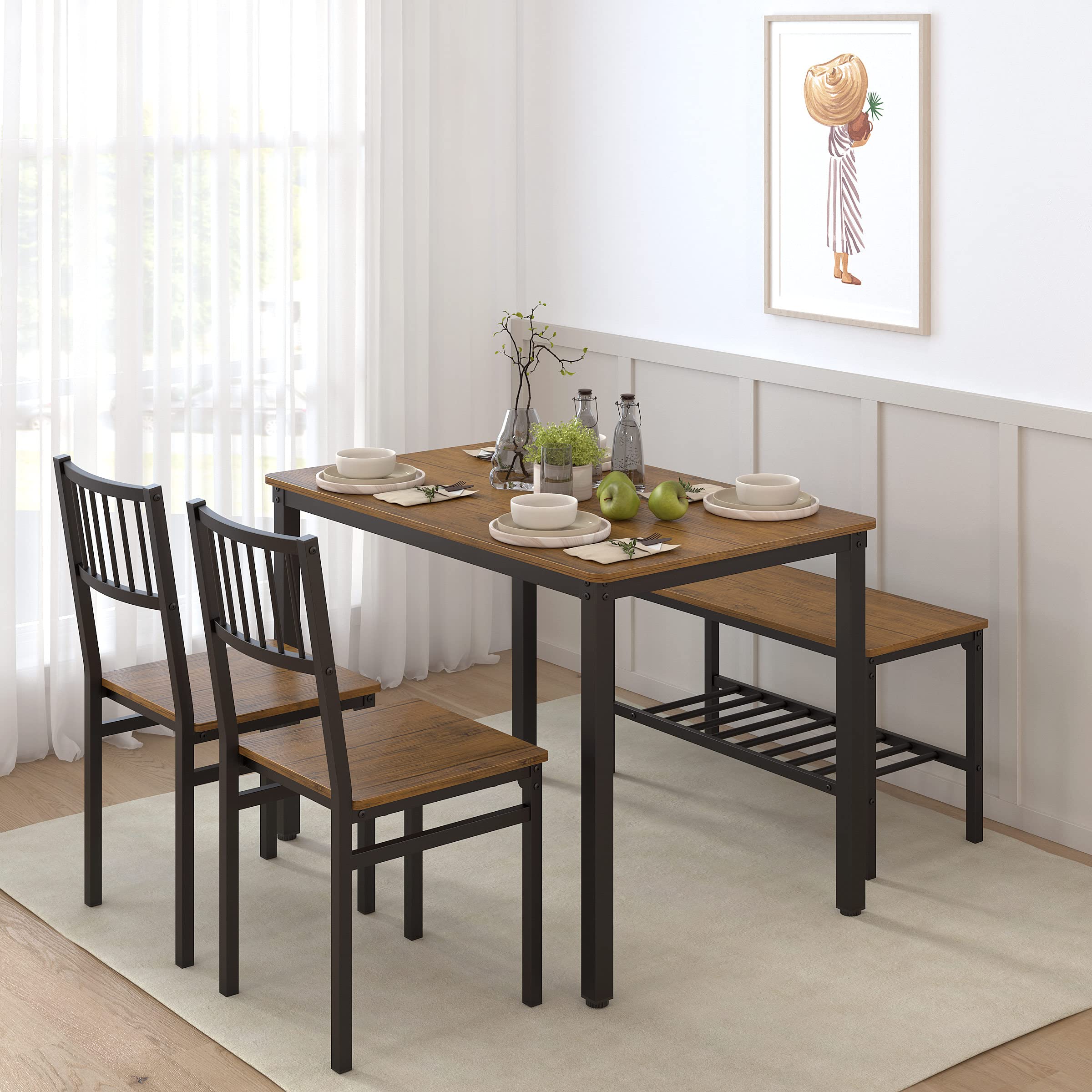 Teraves 4-Piece Dining Table Set with 2 Chairs & Bench - 43.31