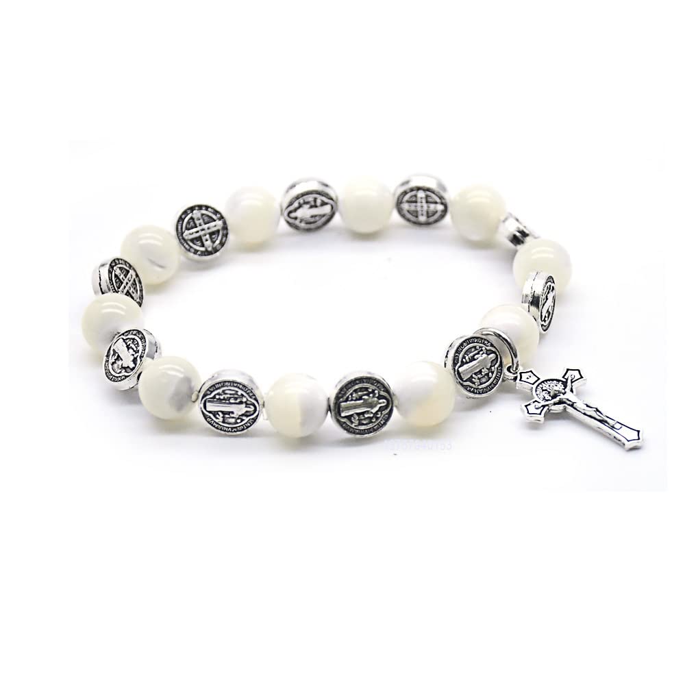 Gothic Rosary Bracelet for Men & Women - Saint Exorcism Beaded Cross Wristband Religious Jewelry (8mm) | Perfect for Spiritual Protection, Prayer & Gothic Fashion Accessories