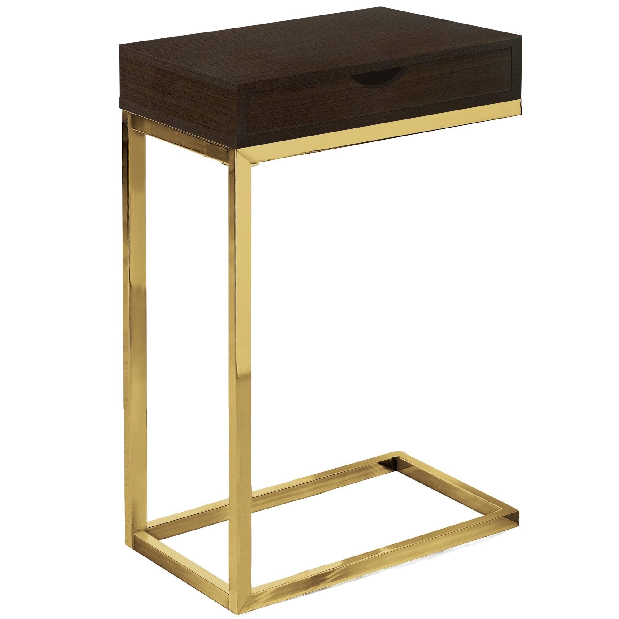 Ergode Accent Table - Espresso & Gold Metal End Table with Drawer | Modern Side Table for Living Room, Bedroom & Office Decor