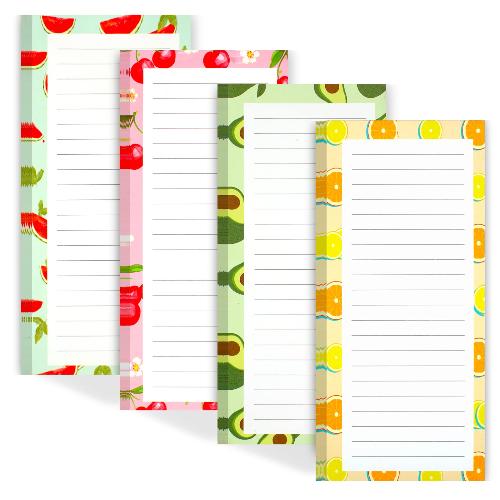 4 Pack Magnetic Notepads for Refrigerator - Fruit Design Grocery List Pads with Full Magnet Back, 50 Sheets Per Pad - Perfect for Kitchen, Office & Home Organization (Shopping Lists, Reminders, Meal Planning)