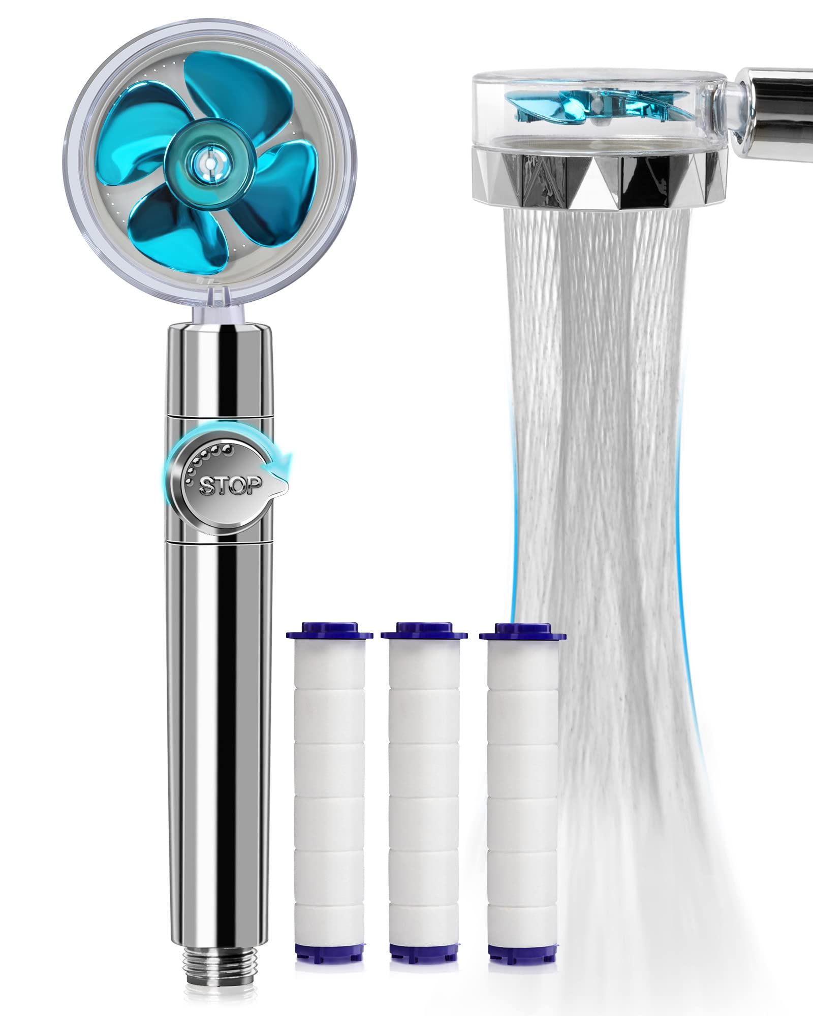 High Pressure Shower Head with 3 Filters - Turbocharged Hydro Jet Handheld Shower Kit with Pause Switch & Water Softener | Perfect for Spa-Like Experience & Water Conservation