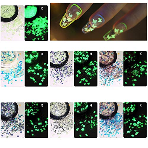 Anjetan Glitter Nail Art Sequins - Luminous Star & Butterfly Nail Decorations for DIY Manicure, Nail Art Flakes for Professional Salon & Home Use - Perfect for Parties, Weddings, and Special Occasions