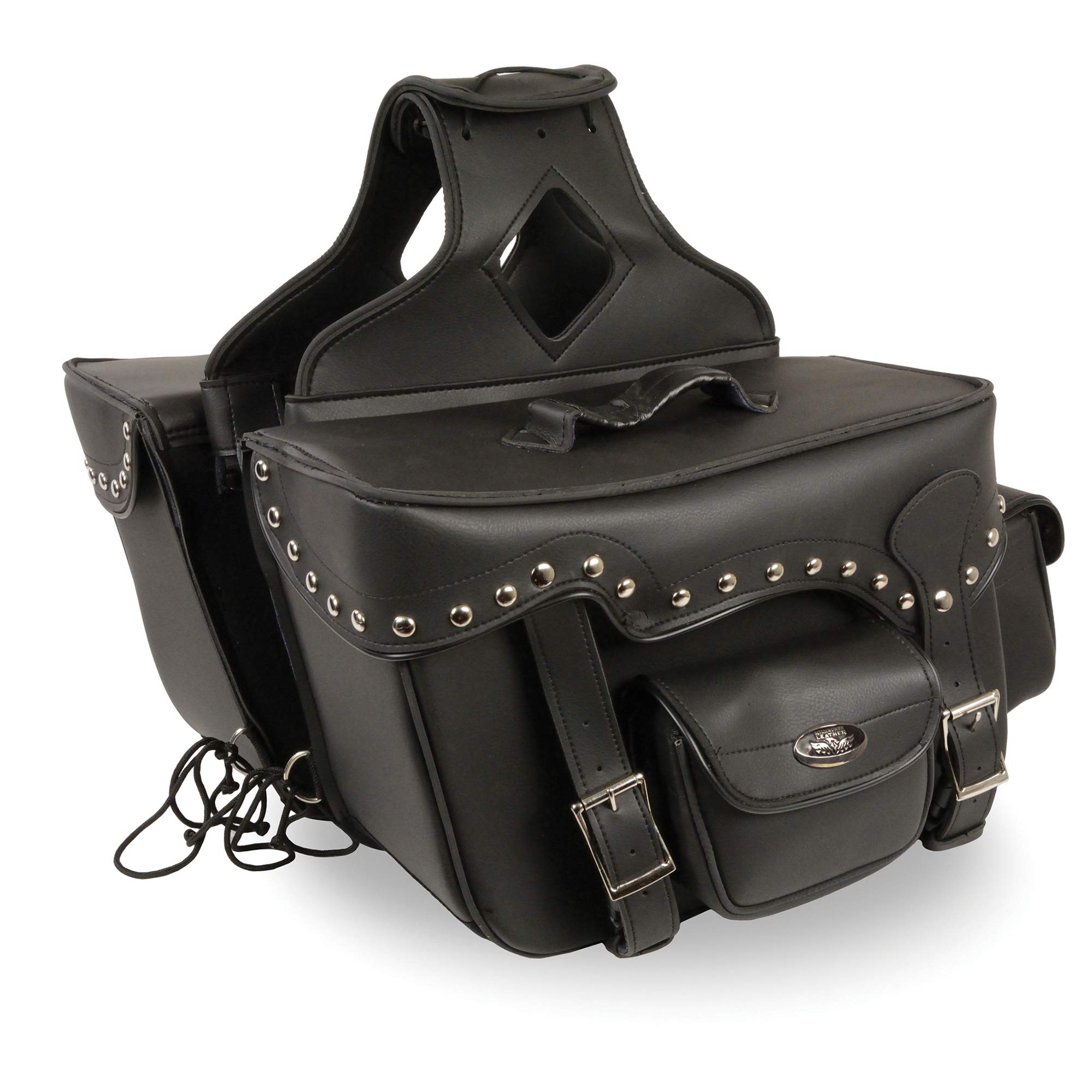 Milwaukee Performance Double Strap Black PVC Throw Over Motorcycle Saddlebags (Studded) - Durable Waterproof Storage for Cruiser & Touring Bikes, Perfect for Road Trips & Daily Commuting