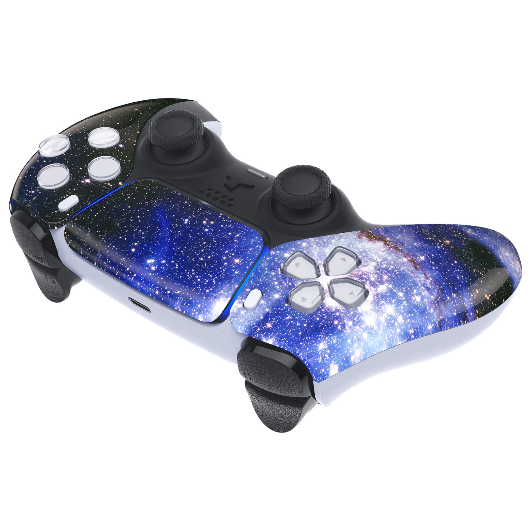eXtremeRate PS5 Controller Front Housing Shell Replacement - Compatible with BDM-010/020/030/040/050 Models, Blue Universe Design - Perfect for Gaming Enthusiasts & Custom Controller Mods