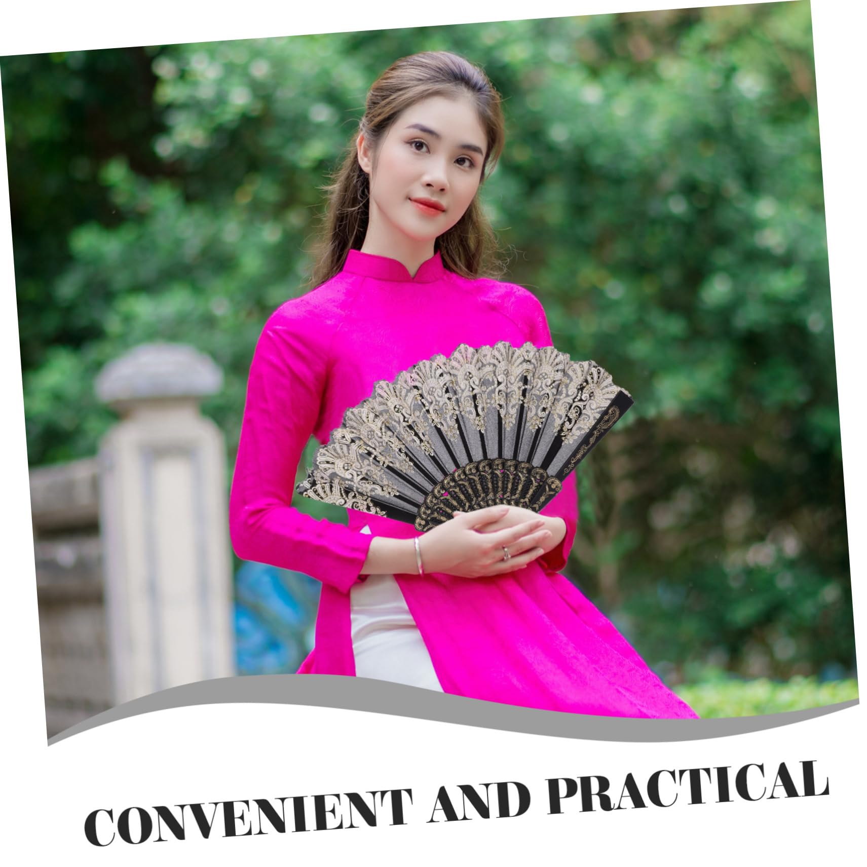Elegant White Printed Hand Fan - Wedding Decor, Chinese Folding Fan with Floral Design, Portable Handheld Fan for Brides & Guests - Perfect for Weddings, Tea Parties & Summer Events