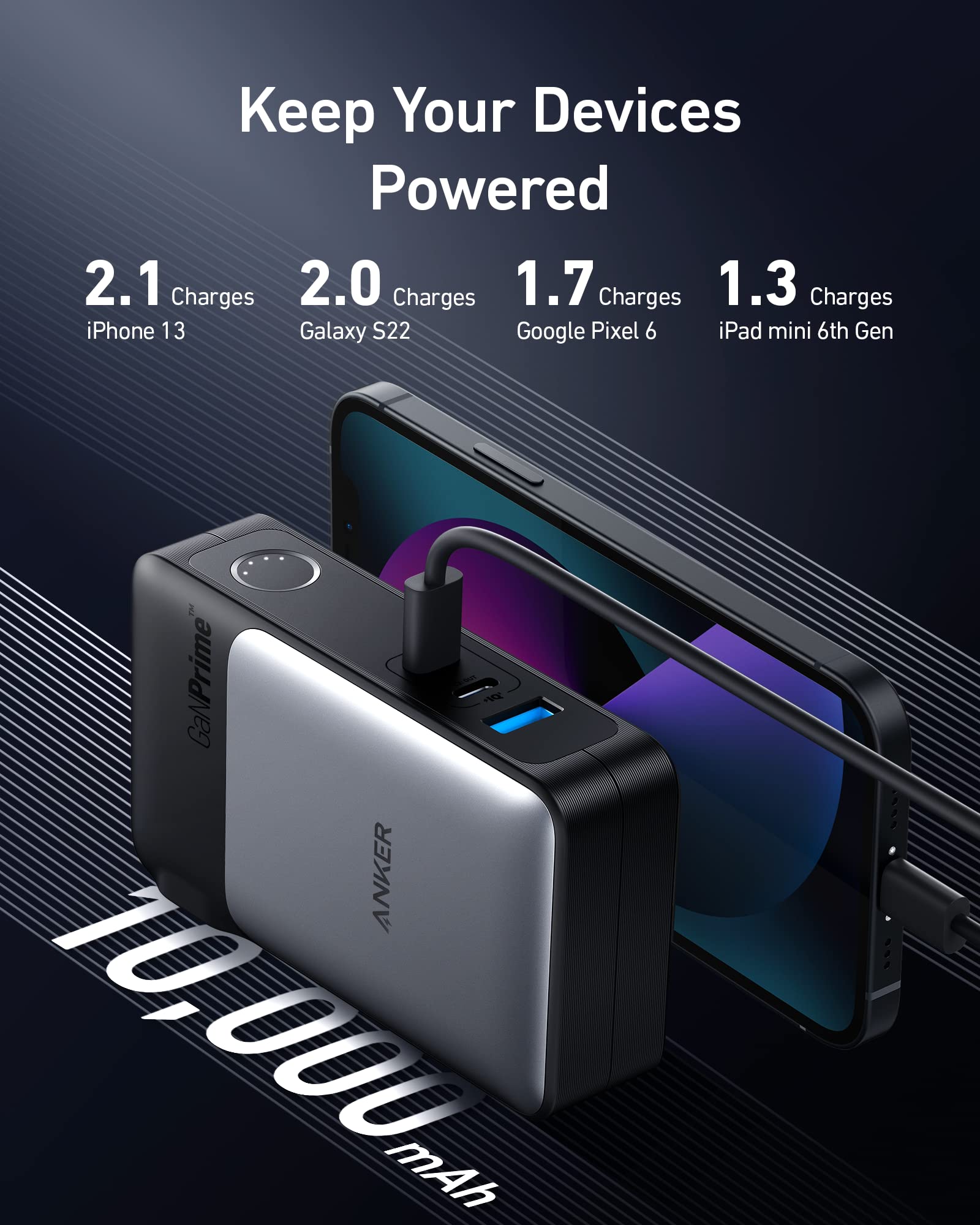 Anker GaNPrime Power Bank & 65W Wall Charger 2-in-1, 10,000mAh 30W USB-C Portable Battery Pack - Fast Charging for iPhone 15 Series, Samsung Galaxy, Google Pixel, MacBook Air/Pro, Dell XPS - Perfect for Travel, Work & Outdoor Adventures