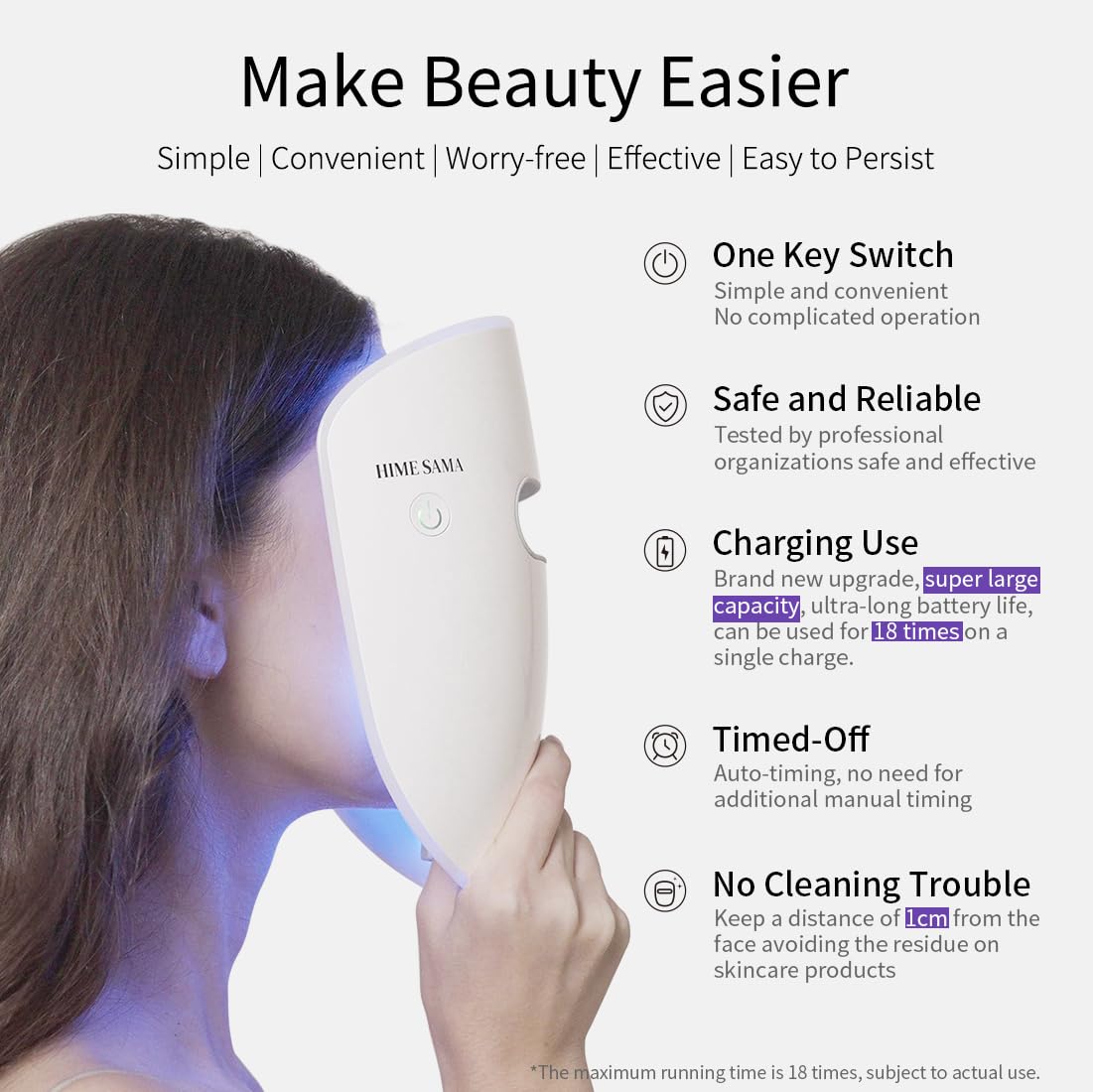 HIME SAMA LED Light Therapy Mask for Face - Red, Blue & Infrared Light Therapy for Wrinkle Reduction & Skin Rejuvenation | Wireless Silicone Eye Pad Design | Perfect for Home Skincare & Anti-Aging Routine (Model RB-010)