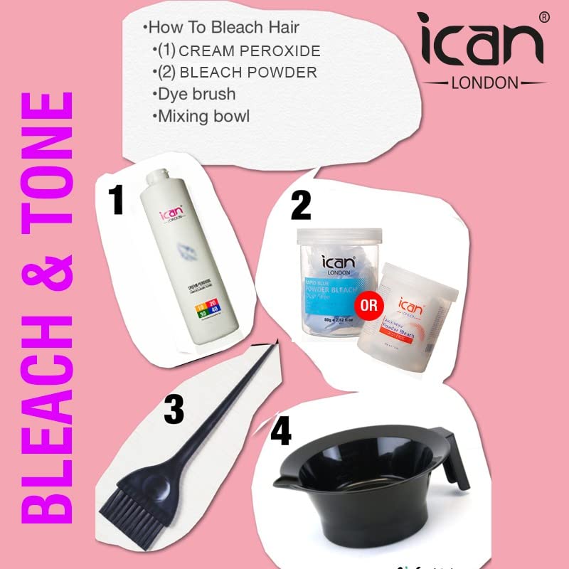 ICAN LONDON PROFESSIONAL CREAM PEROXIDE 30 VOL 9% 1000ML + WHITE POWDER BLEACH 500G COMBO SET - Hair Lightening & Bleaching Kit for Salon & Home Use