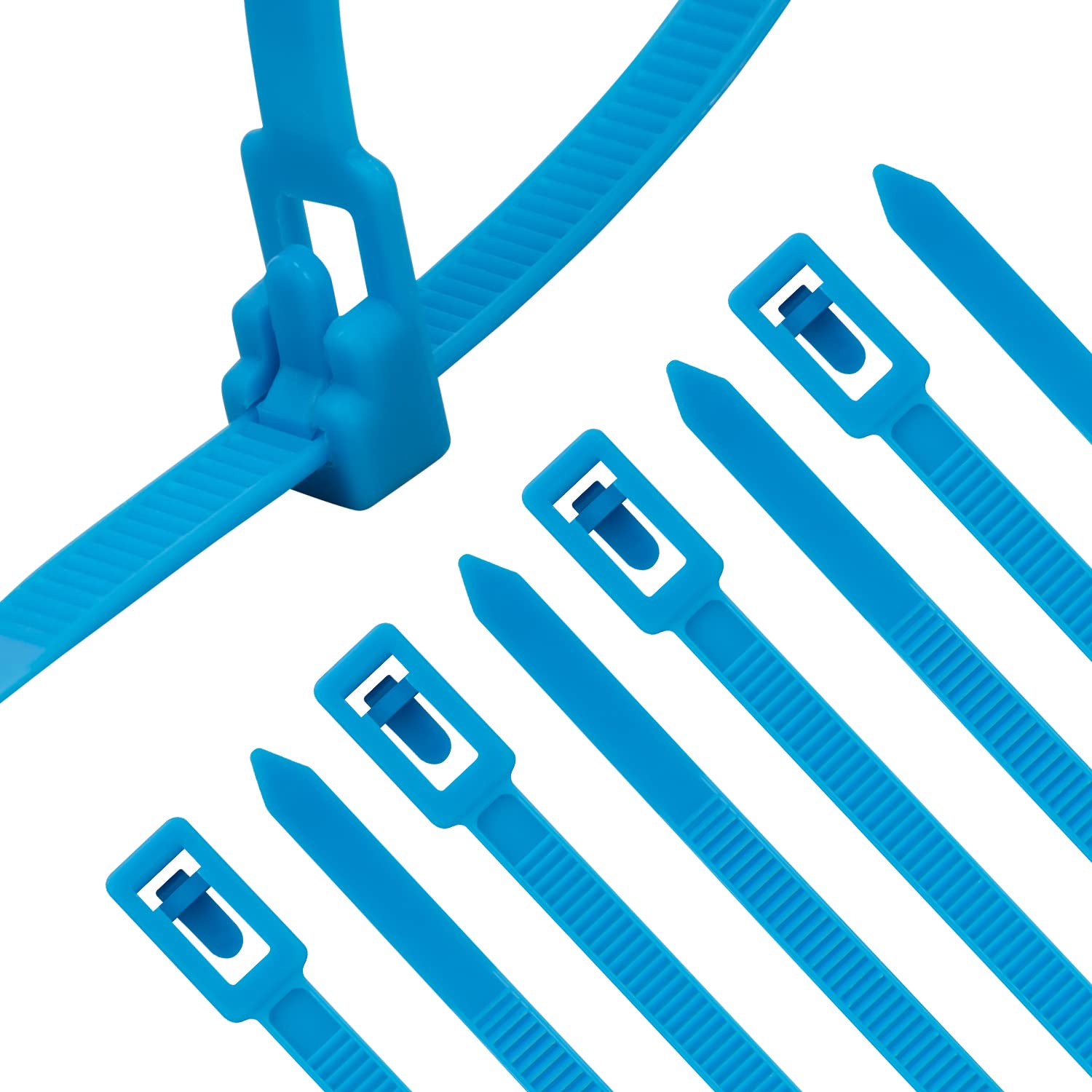 XINGO 100PCS 8 Inch Reusable Blue Cable Ties - 25lbs Heavy Duty Adjustable Zip Ties for Organizing Wires, Cables & DIY Projects | Indoor & Outdoor Use for Home, Office, Garden & Automotive