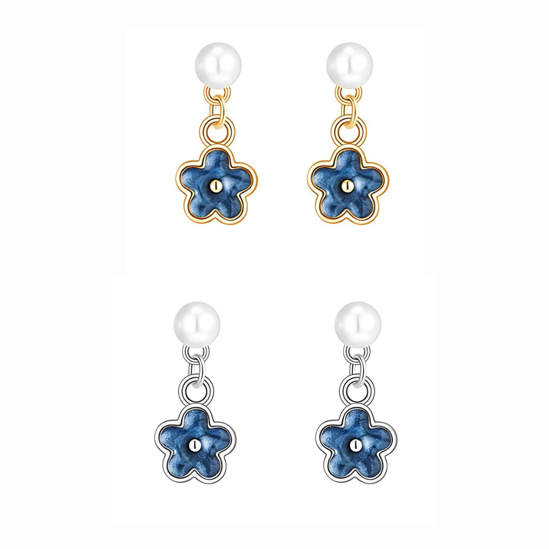 Enamel Little Flower Pearl Drop Earrings HE6493 - Elegant Dainty Jewelry for Women, Perfect for Weddings, Parties & Everyday Wear
