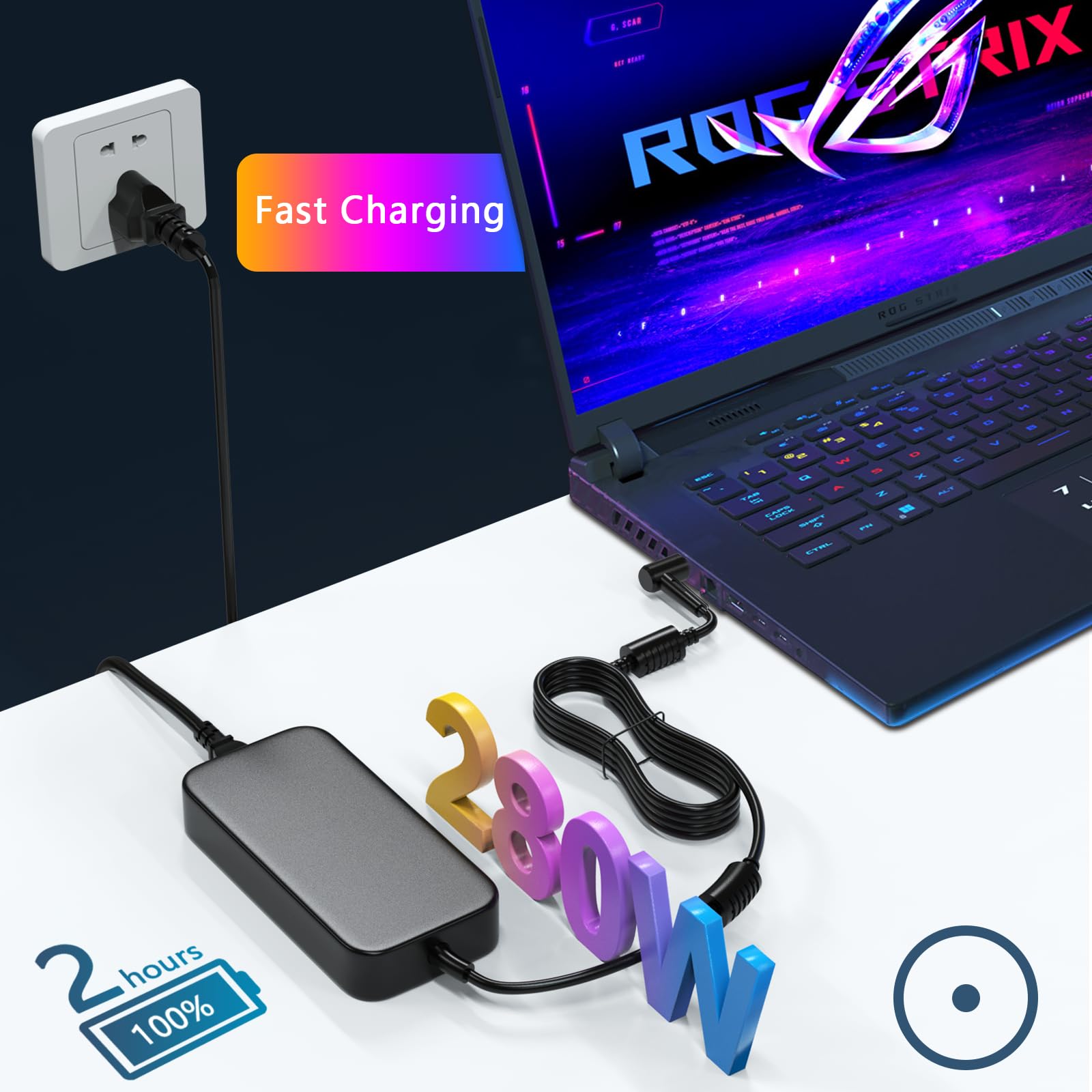 280W AC Power Adapter for ASUS ROG Strix G18 G16 G17 G814 G713 G614 G733 Gaming Laptops - Replacement Charger for ASUS ROG Series - Perfect for Gaming, Work & Travel