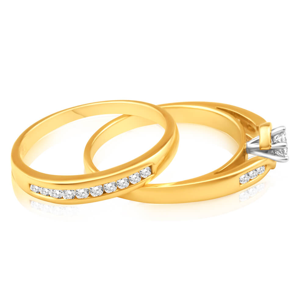 14K Yellow Gold Diamond Bridal Ring Set - 0.5ct Total Weight, 16 Round Cut Diamonds, Wedding Engagement Band for Women - Perfect for Proposals, Anniversaries & Bridal Jewelry Gifts