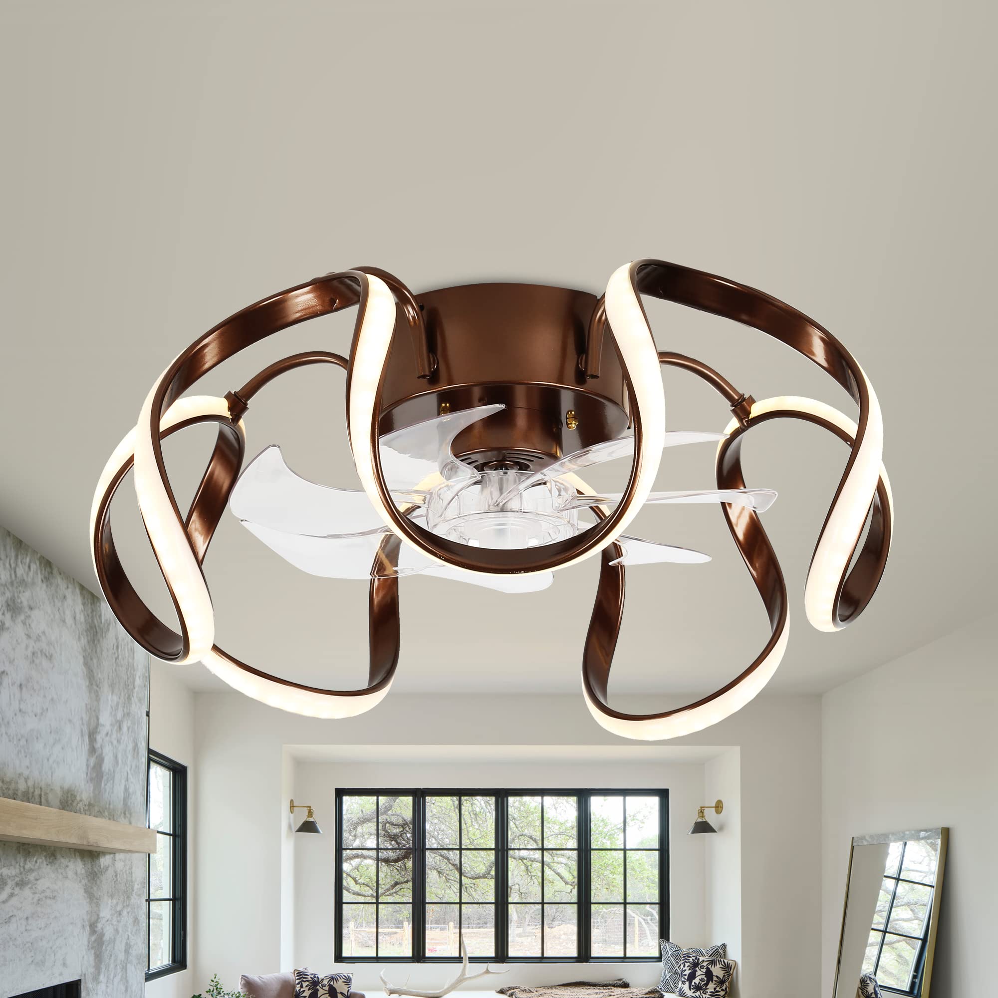 Bella Depot Modern Low Profile Flush Mount Ceiling Fan with Dimmable 3-Color LED Lights - Smart APP Control, Reversible, Timer - Perfect for Bedroom, Kitchen, Living Room & Home Office