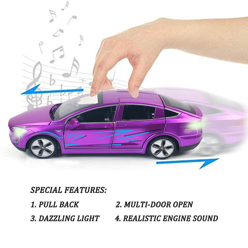 1:32 Scale Model X Alloy Diecast Pull Back Toy Car with Lights & Sound - Mini Collectible Vehicle for Kids, Car Enthusiasts & Gift Giving (Dazzling Purple) - Perfect for Playtime, Display Collections & Birthday Presents